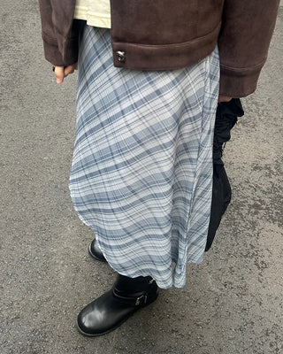 Chiffon check midi skirt