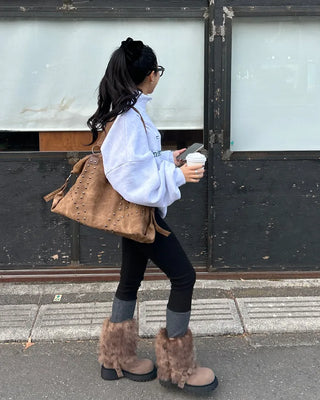 Rib-knit warmer layered leggings