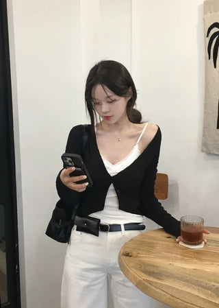 Diagonal stripe wave cardigan