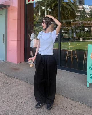 Jewel neck simple short T-shirt