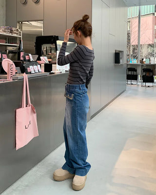 Lace pocket denim pants