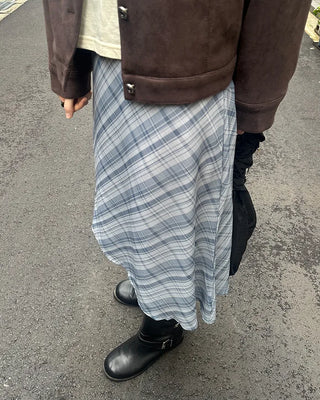 Chiffon check midi skirt