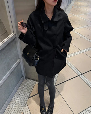High-neck button-up half coat