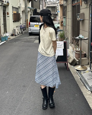 Chiffon check midi skirt