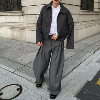 Wide-leg slacks with side pleats