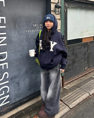 (Unisex) NY Unique Big Patch Zip-Up Hooded Parka