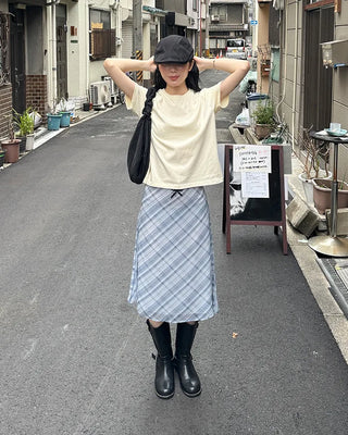 Chiffon check midi skirt
