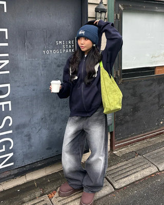 (Unisex) NY Unique Big Patch Zip-Up Hooded Parka