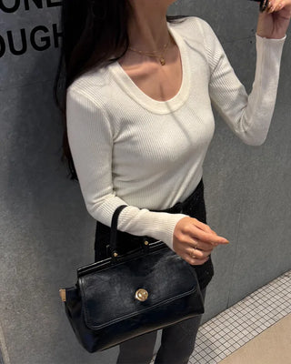 Gold button shoulder bag