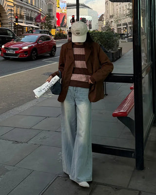 Washed wide denim pants