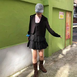 Ribbon Collar Cropped Jacket