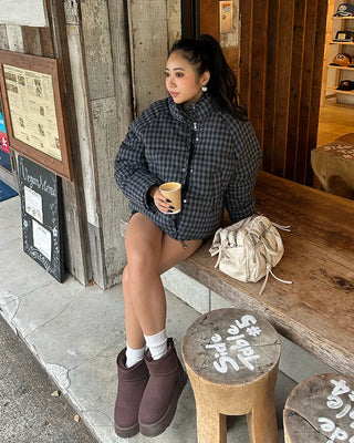 Inner fleece ankle-cut high-sole sheepskin boots