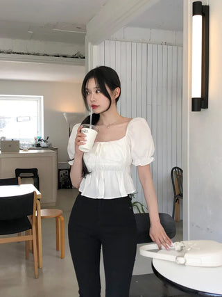 [2-way] Shirred Frill Blouse