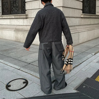Wide-leg slacks with side pleats