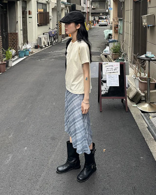 Chiffon check midi skirt