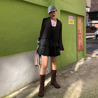 Ribbon Collar Cropped Jacket