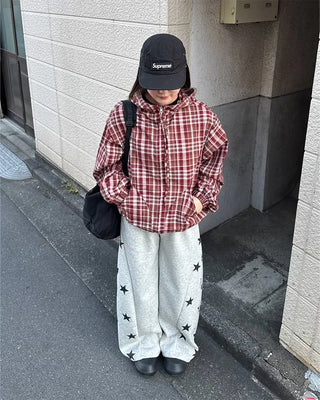 (Unisex) 2-Way Check Hooded Windbreaker