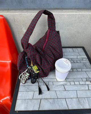 Tartan check one-shoulder hobo bag