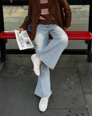 Washed wide denim pants