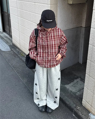 (Unisex) 2-Way Check Hooded Windbreaker