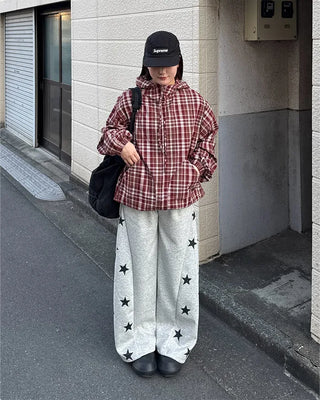 (Unisex) 2-Way Check Hooded Windbreaker