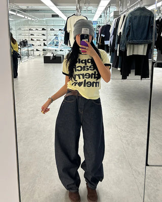 Fruit Name Ringer Semi-Cropped Half T-Shirt
