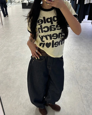 Fruit Name Ringer Semi-Cropped Half T-Shirt