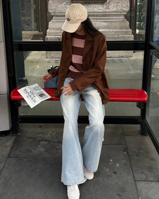 Washed wide denim pants