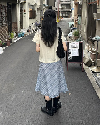 Chiffon check midi skirt