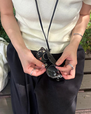 Half-moon leather eyeglass holder