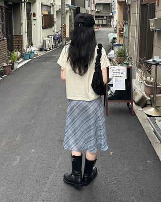 Chiffon check midi skirt