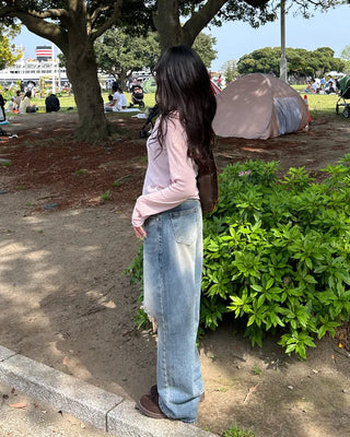 Vintage distressed wide-leg denim pants