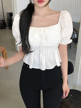 [2-way] Shirred Frill Blouse