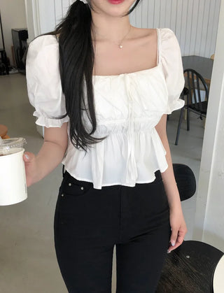 [2-way] Shirred Frill Blouse