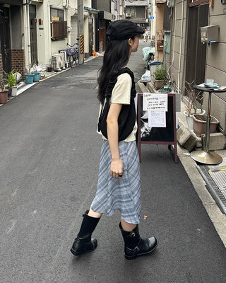 Chiffon check midi skirt