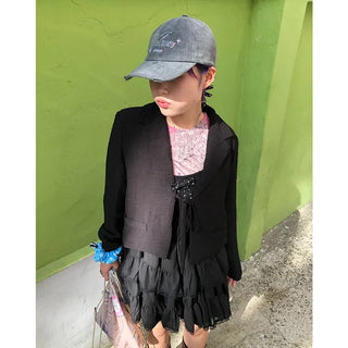 Ribbon Collar Cropped Jacket