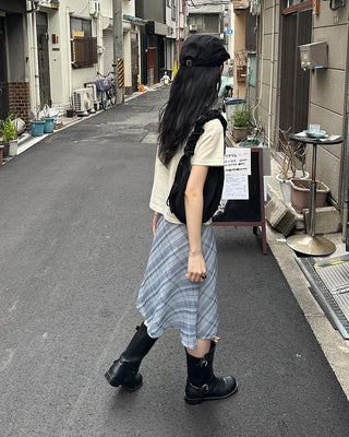 Chiffon check midi skirt