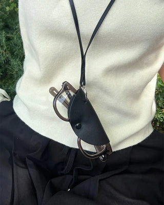 Half-moon leather eyeglass holder