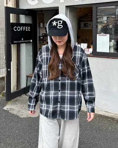 Hooded checkered shirt