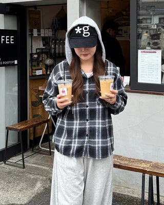 Hooded checkered shirt
