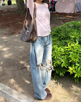 Round neck roll-up hem sheer knit
