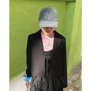 Ribbon Collar Cropped Jacket