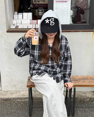 Hooded checkered shirt