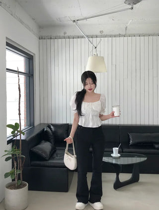 [2-way] Shirred Frill Blouse