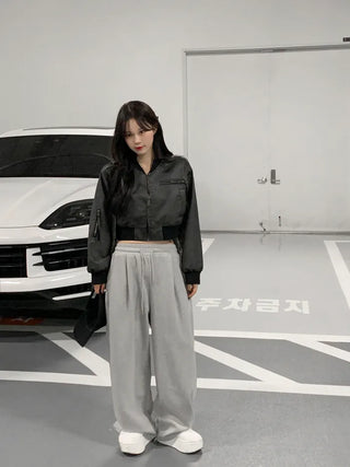 [3 colors] Pleated wide training pants