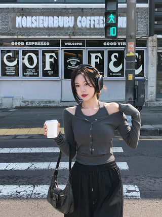 [2pcs] Button Cardigan Sleeveless Set