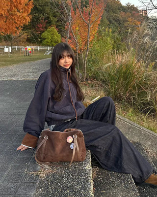 Drawstring high-neck zip-up jacket