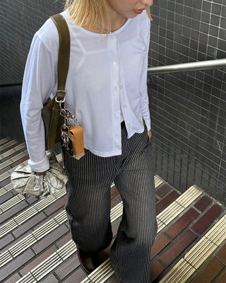 Striped cotton wide-leg pants