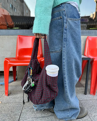 Tartan check one-shoulder hobo bag
