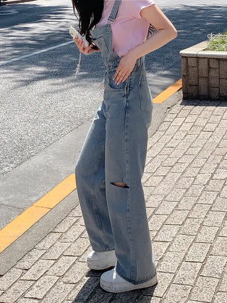 Denim Slit Overalls